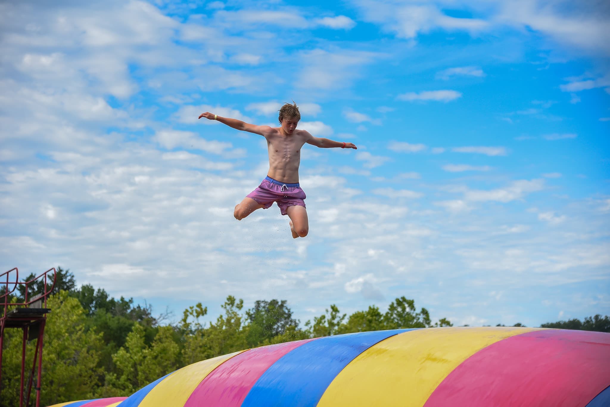 Person launched high in the air from a Water Blob